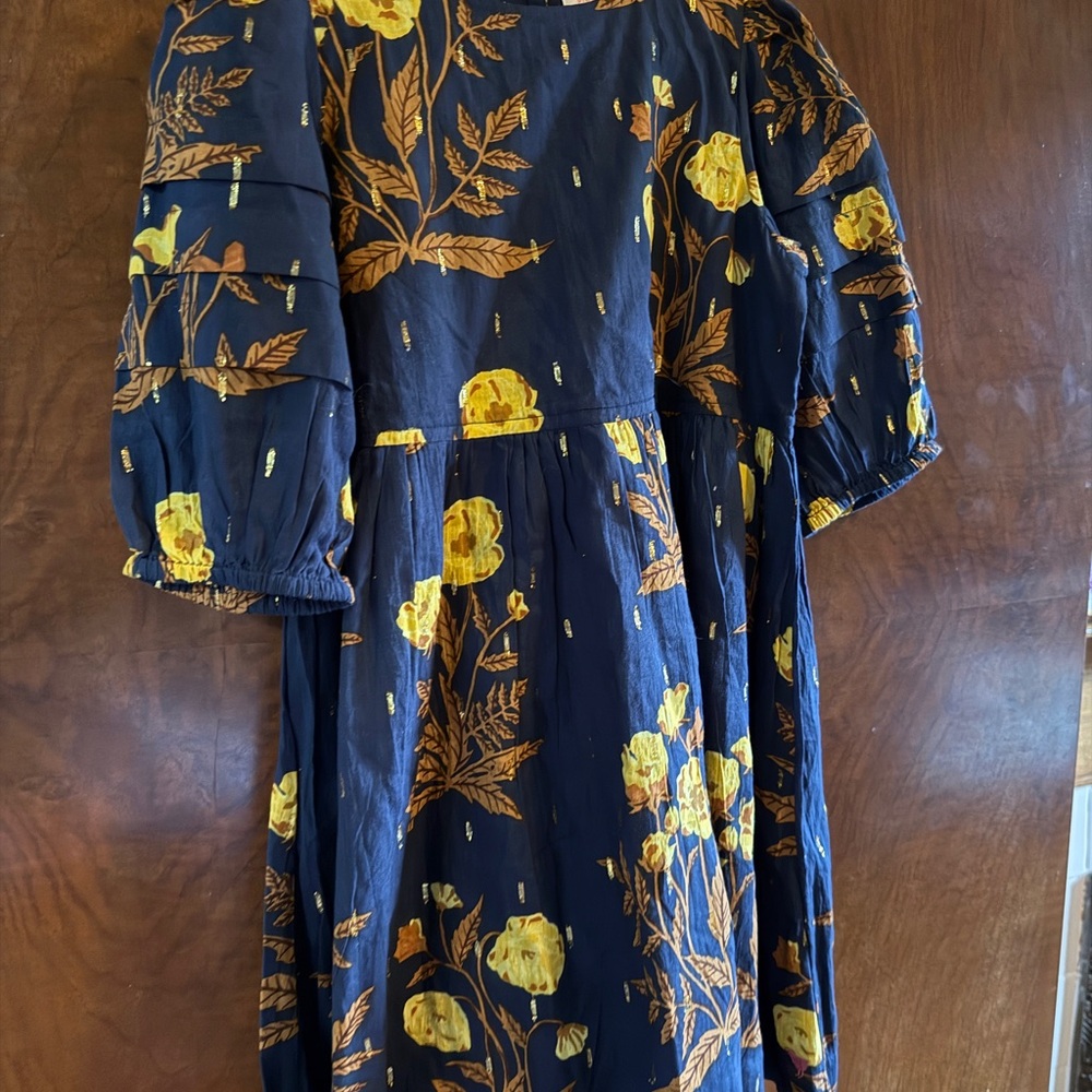 Pink Chicken Navy Dress with Bishop Sleeves